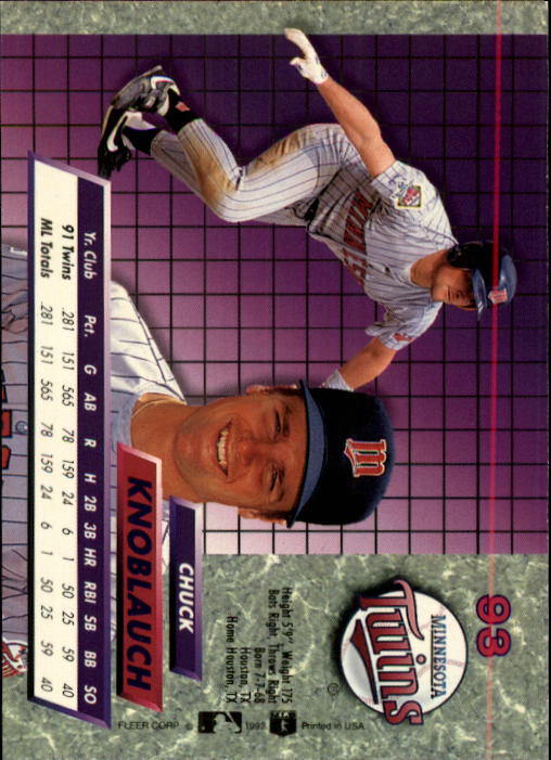 1992 Ultra #93 Chuck Knoblauch back image