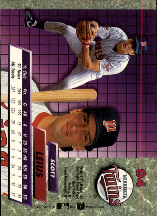 1992 Ultra (Fleer) Baseball "Main Set" Cards #1 to #200 - Picture 189 of 401