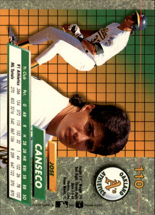 1992 Ultra #110 Jose Canseco back image