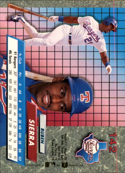 1992 Ultra (Fleer) Baseball "Main Set" Cards #1 to #200 - Picture 285 of 401