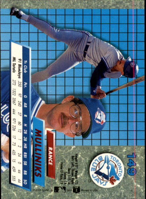 1992 Ultra (Fleer) Baseball "Main Set" Cards #1 to #200 - Picture 299 of 401