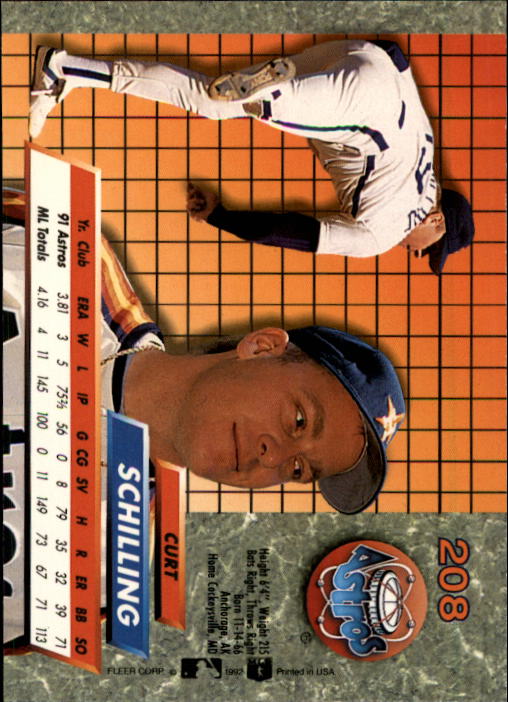 1992 Ultra #208 Curt Schilling back image