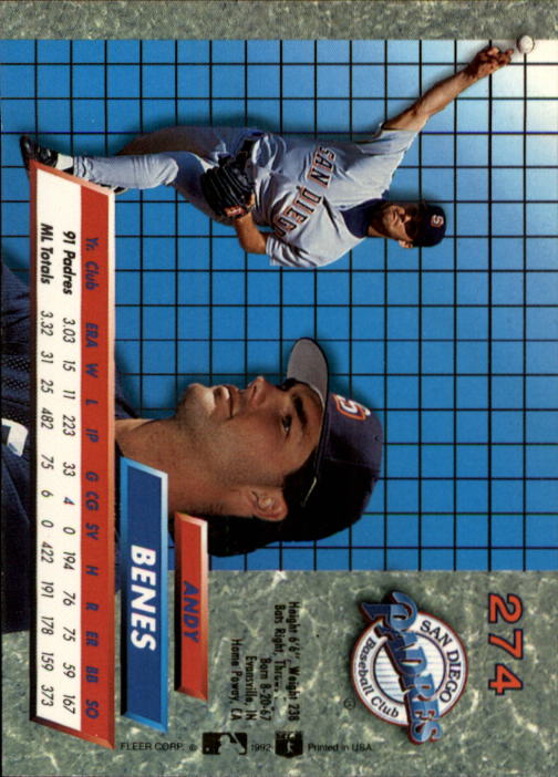 1992 Ultra #274 Andy Benes back image