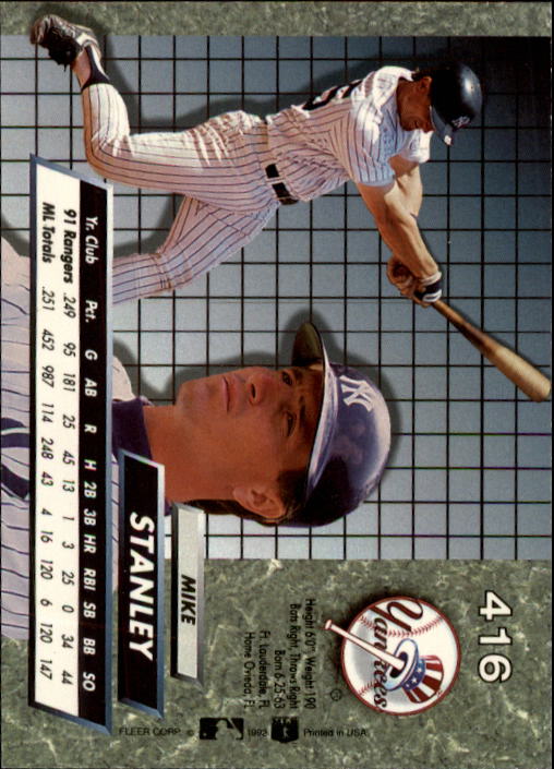 1992 Ultra #416 Mike Stanley back image