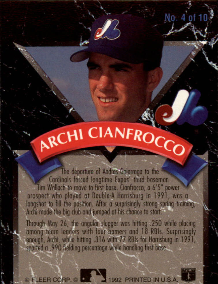 1992 Ultra All-Rookies #4 Archi Cianfrocco back image