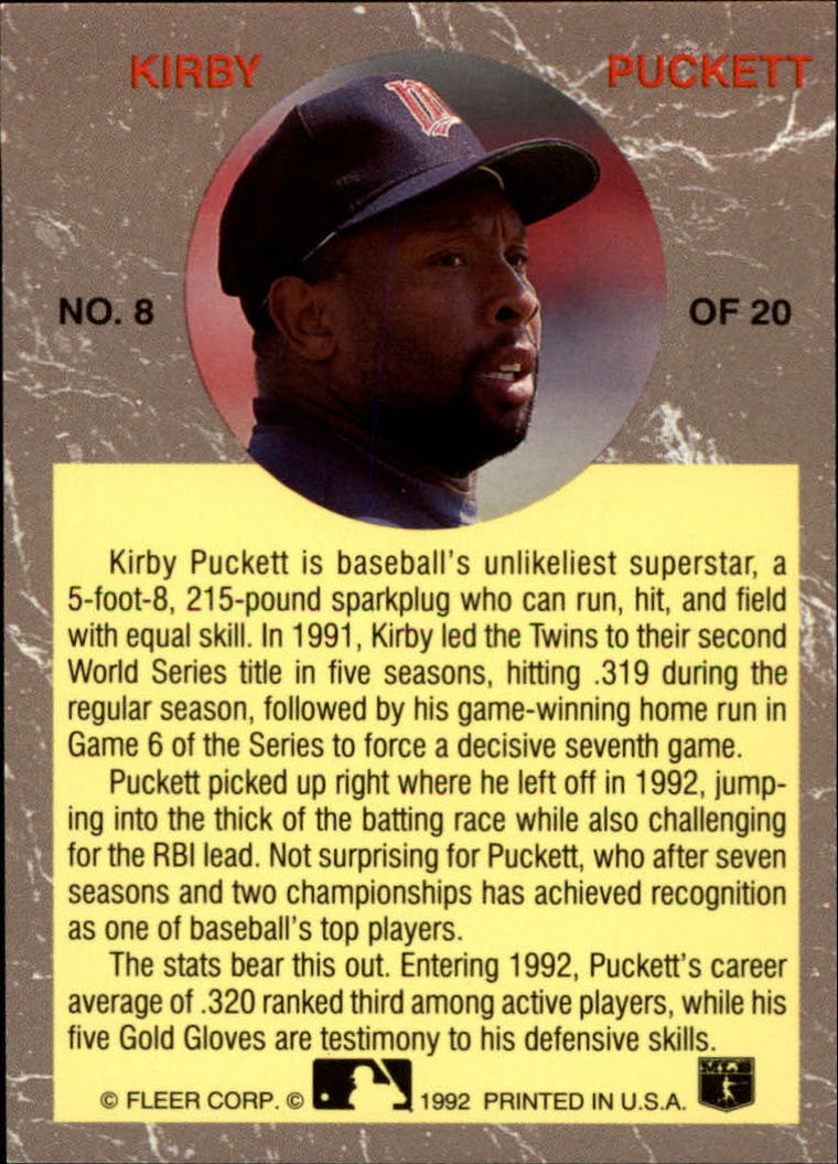 1992 Ultra All-Stars #8 Kirby Puckett back image