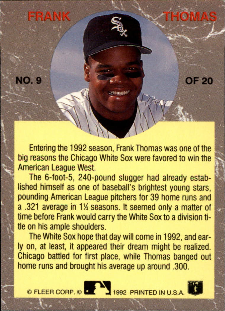 1992 Ultra All-Stars #9 Frank Thomas back image