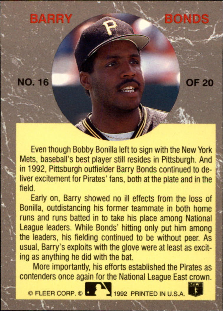 1992 Ultra All-Stars #16 Barry Bonds back image