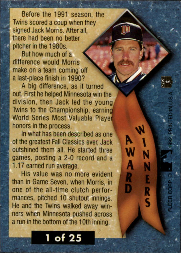 1992 Ultra Award Winners #1 Jack Morris back image
