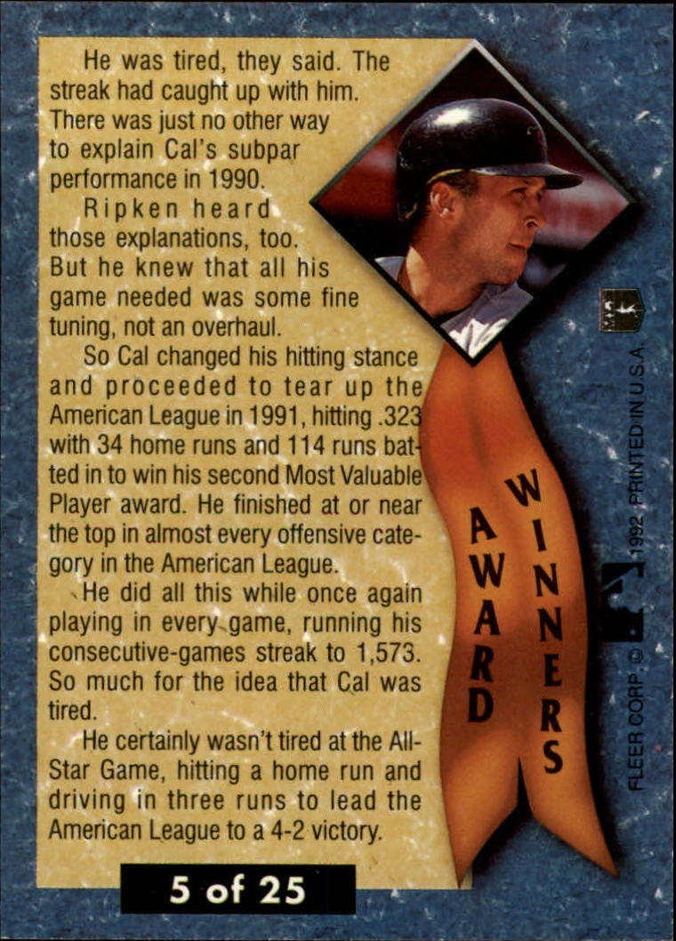 1992 Ultra Award Winners #5 Cal Ripken back image