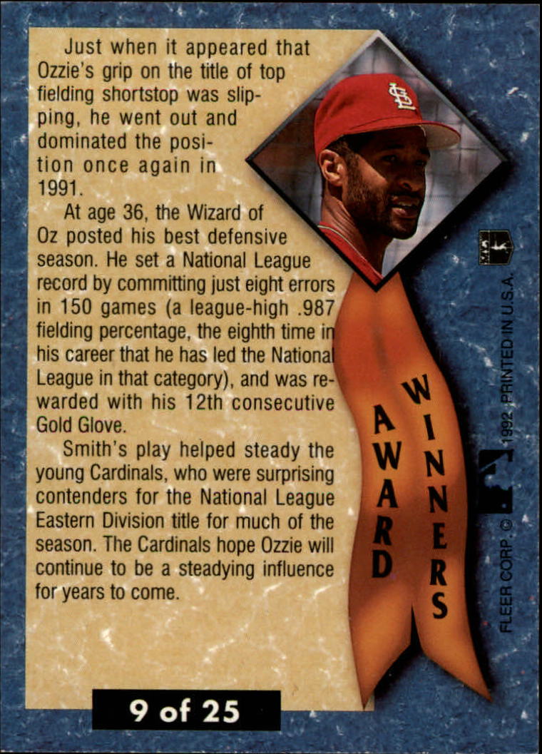 1992 Ultra Award Winners #9 Ozzie Smith back image