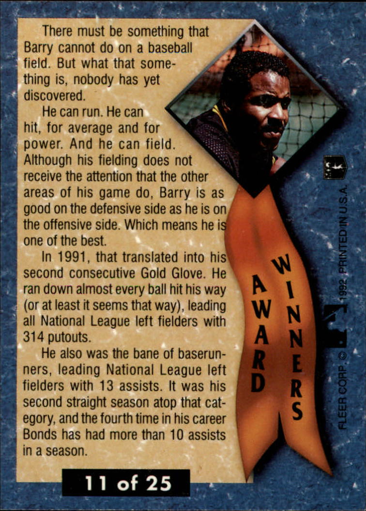 1992 Ultra Award Winners #11 Barry Bonds back image