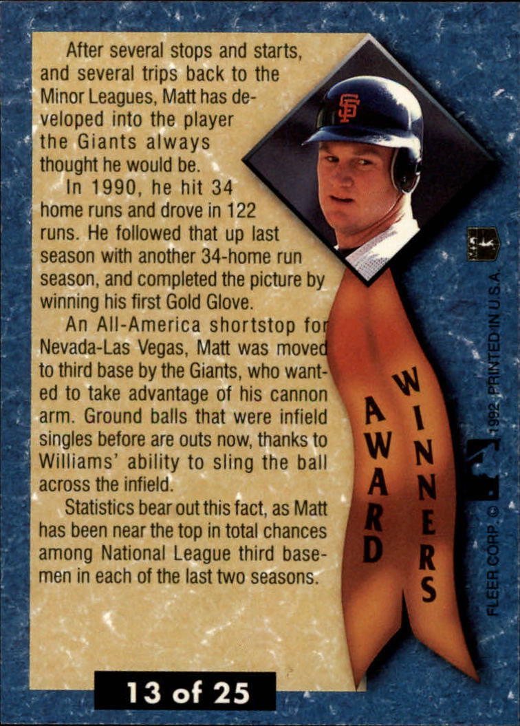 1992 Ultra Award Winners #13 Matt Williams back image