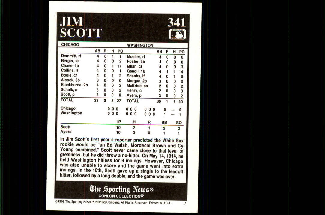 1992 Conlon TSN #341 Jim Scott back image