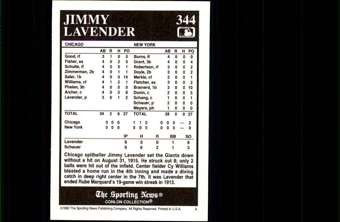 1992 Conlon TSN #344 Jimmy Lavender back image