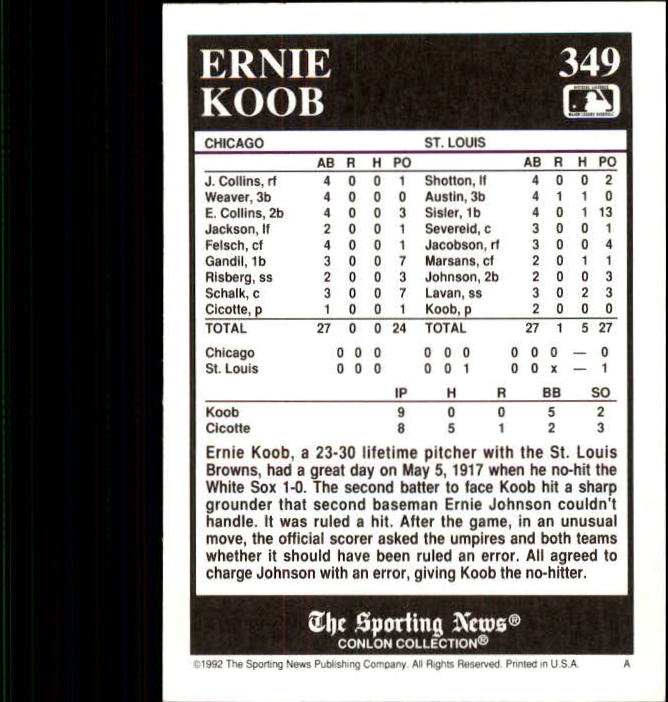 1992 Conlon TSN #349 Ernie Koob back image