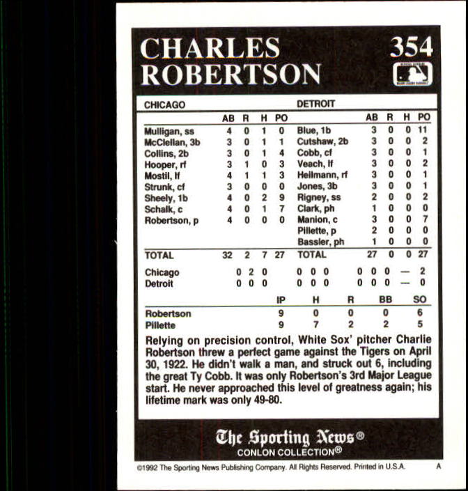 1992 Conlon TSN #354 Charles Robertson back image