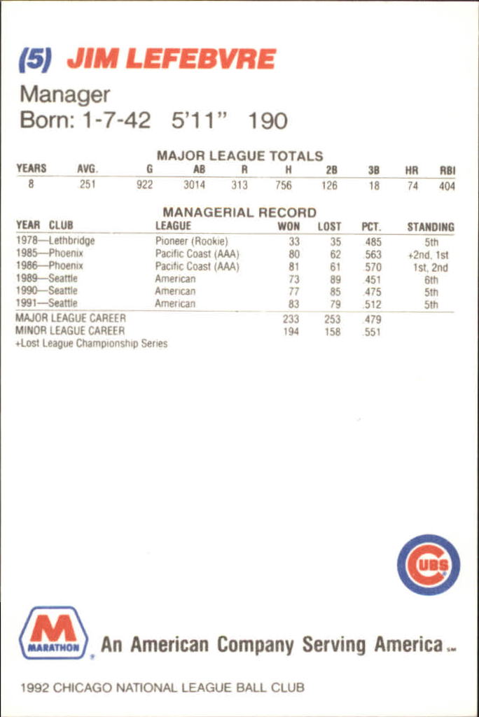 B6472- 1992 Cubs Marathon Baseball Card #s 1-49 You Pick- 15+ FREE US SHIP - Picture 3 of 50