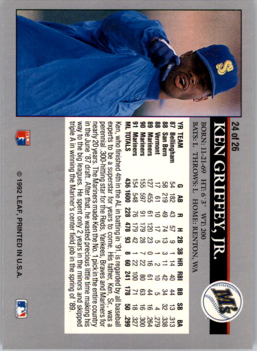 1992 Leaf Previews #24 Ken Griffey Jr. back image