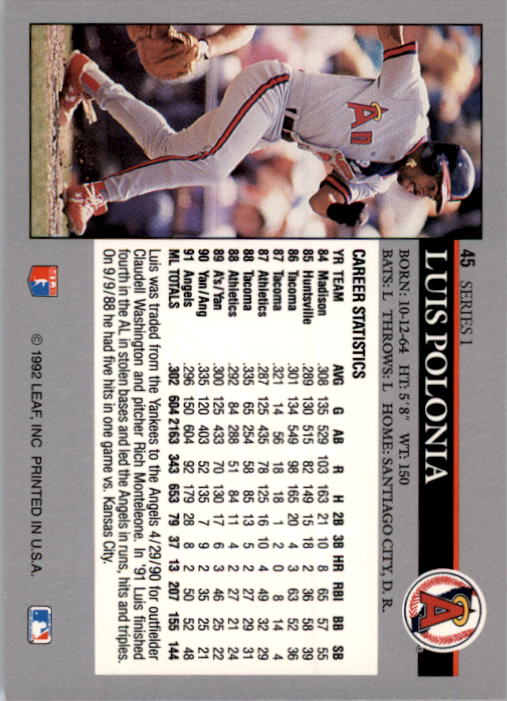 A8003- 1992 Leaf Baseball Card #s 1-200 +Rookies -You Pick- 15+ FREE US SHIP - Picture 87 of 395