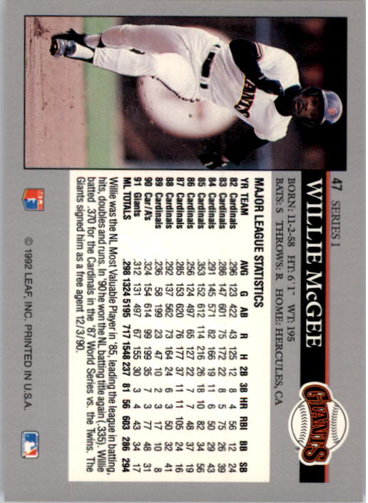 A8003- 1992 Leaf Baseball Card #s 1-200 +Rookies -You Pick- 15+ FREE US SHIP - Picture 91 of 395