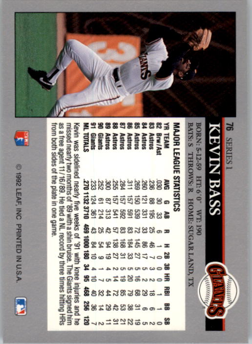 A8003- 1992 Leaf Baseball Card #s 1-200 +Rookies -You Pick- 15+ FREE US SHIP - Picture 147 of 395