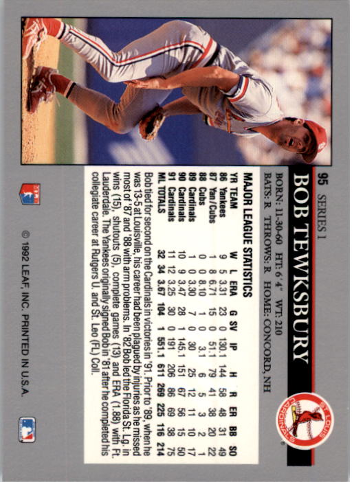A8003- 1992 Leaf Baseball Card #s 1-200 +Rookies -You Pick- 15+ FREE US SHIP - Picture 185 of 395