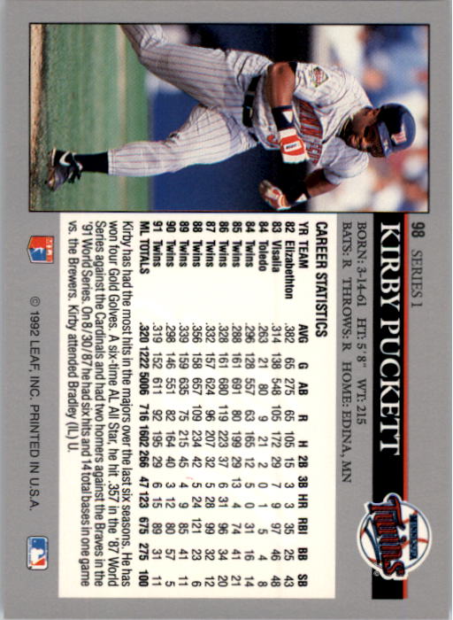 A8003- 1992 Leaf Baseball Card #s 1-200 +Rookies -You Pick- 15+ FREE US SHIP - Picture 191 of 395