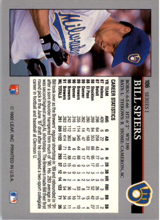 A8003- 1992 Leaf Baseball Card #s 1-200 +Rookies -You Pick- 15+ FREE US SHIP - Picture 207 of 395