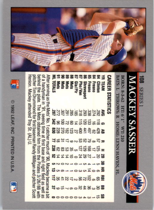 A8003- 1992 Leaf Baseball Card #s 1-200 +Rookies -You Pick- 15+ FREE US SHIP - Picture 211 of 395