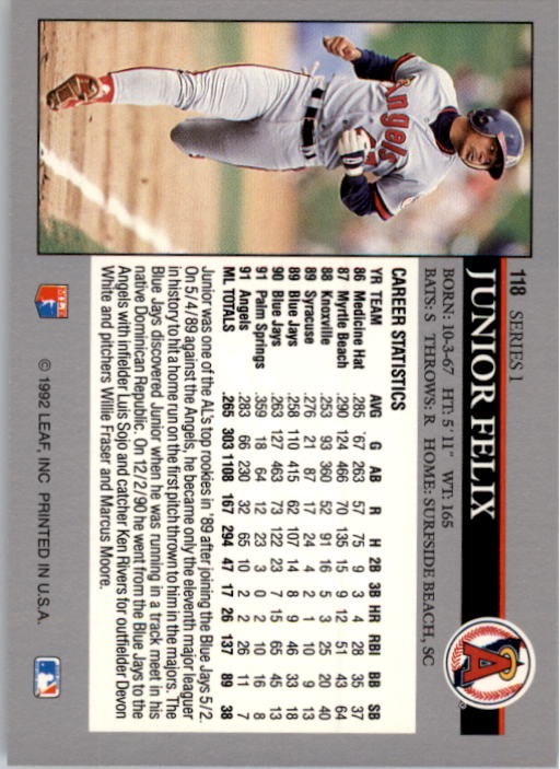 A8003- 1992 Leaf Baseball Card #s 1-200 +Rookies -You Pick- 15+ FREE US SHIP - Picture 231 of 395