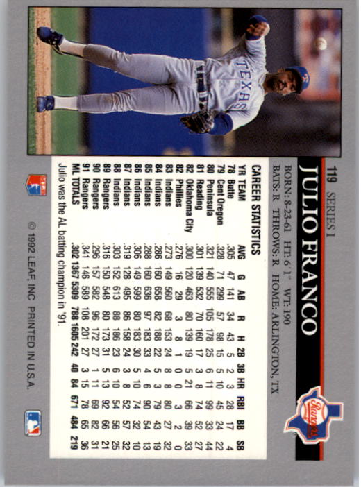 A8003- 1992 Leaf Baseball Card #s 1-200 +Rookies -You Pick- 15+ FREE US SHIP - Picture 233 of 395
