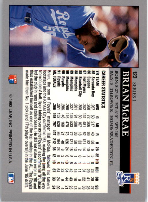 A8003- 1992 Leaf Baseball Card #s 1-200 +Rookies -You Pick- 15+ FREE US SHIP - Picture 241 of 395