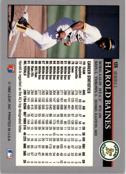 A8003- 1992 Leaf Baseball Card #s 1-200 +Rookies -You Pick- 15+ FREE US SHIP - Picture 247 of 395