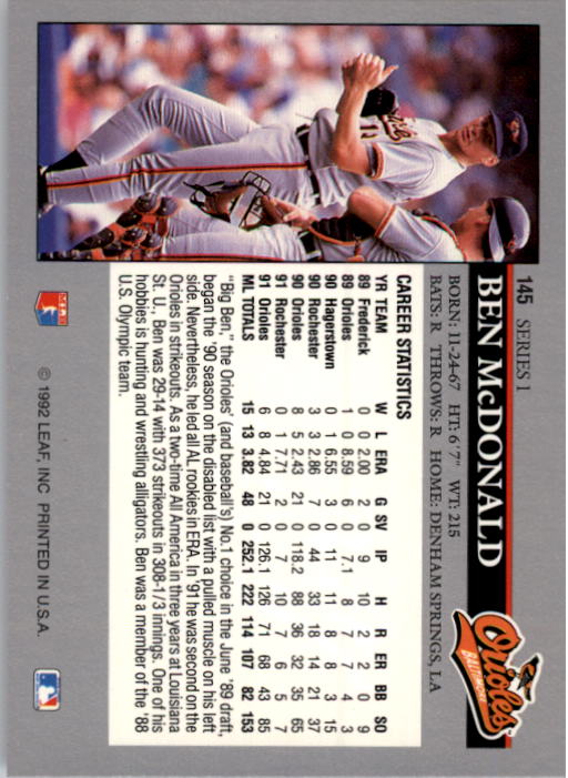A8003- 1992 Leaf Baseball Card #s 1-200 +Rookies -You Pick- 15+ FREE US SHIP - Picture 285 of 395