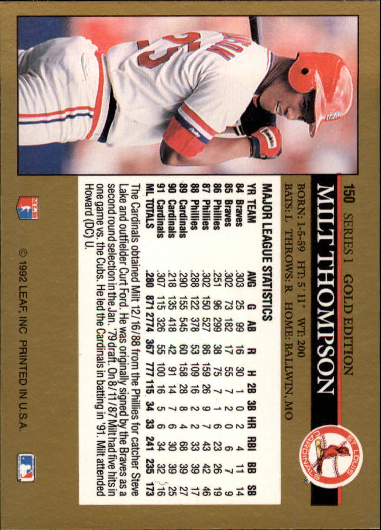 A8003- 1992 Leaf Baseball Card #s 1-200 +Rookies -You Pick- 15+ FREE US SHIP - Picture 295 of 395