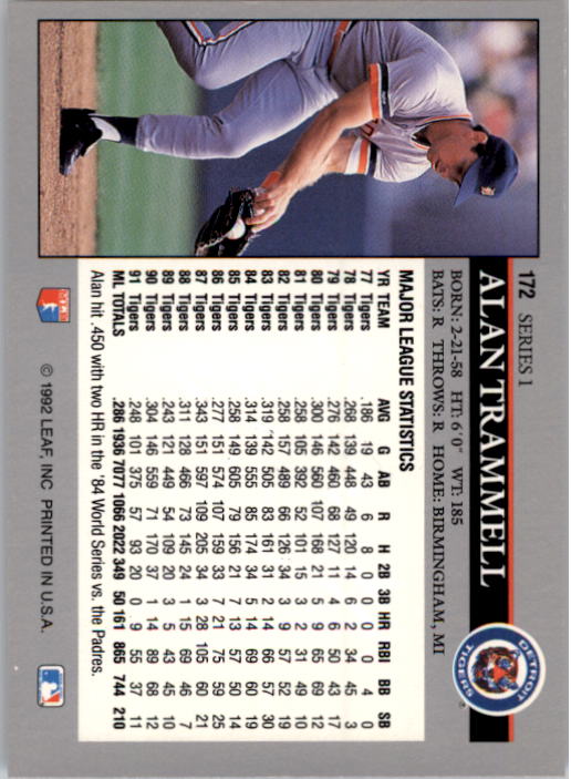 A8003- 1992 Leaf Baseball Card #s 1-200 +Rookies -You Pick- 15+ FREE US SHIP - Picture 339 of 395