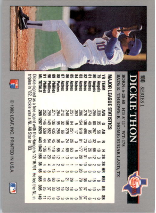 A8003- 1992 Leaf Baseball Card #s 1-200 +Rookies -You Pick- 15+ FREE US SHIP - Picture 355 of 395