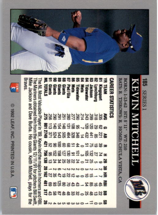 A8003- 1992 Leaf Baseball Card #s 1-200 +Rookies -You Pick- 15+ FREE US SHIP - Picture 365 of 395