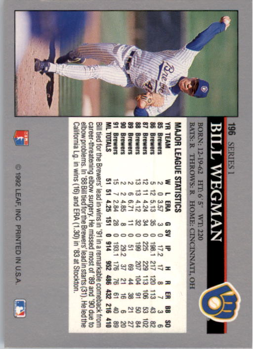 A8003- 1992 Leaf Baseball Card #s 1-200 +Rookies -You Pick- 15+ FREE US SHIP - Picture 387 of 395