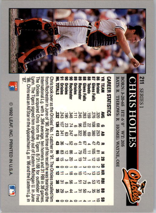 1992 Leaf #211 Chris Hoiles back image