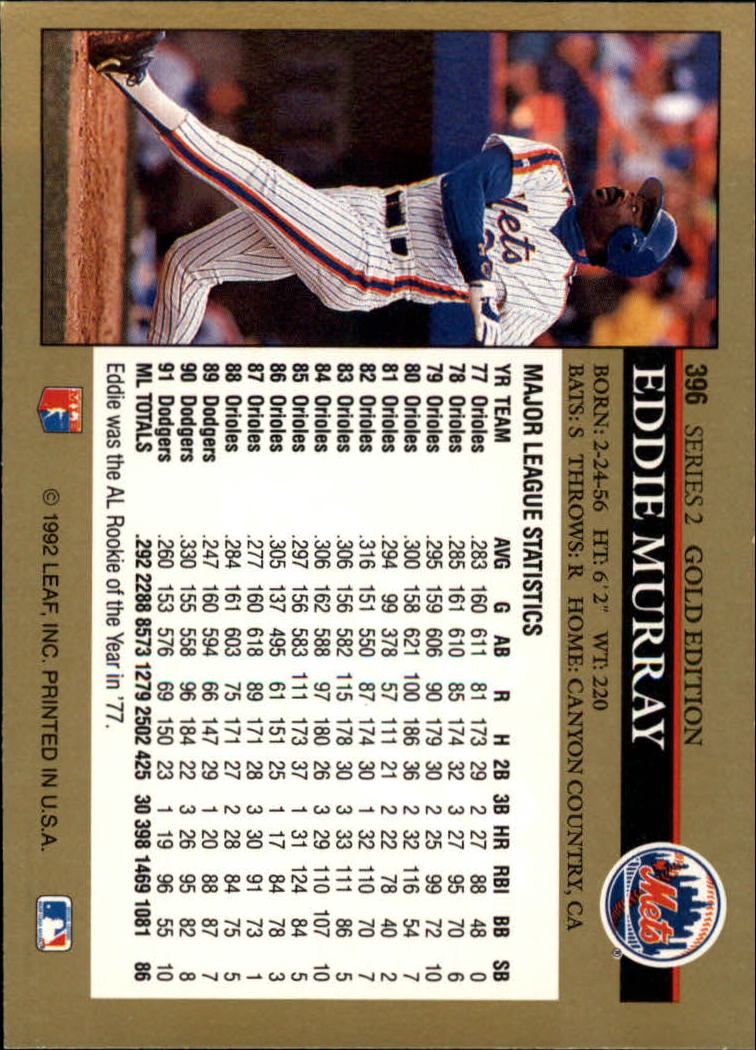 1992 Leaf #396 Eddie Murray back image