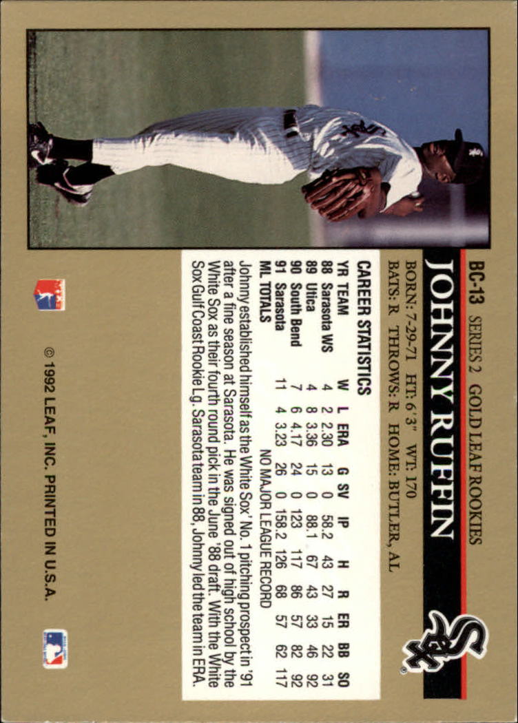1992 Leaf Gold Rookies #BC13 Johnny Ruffin back image