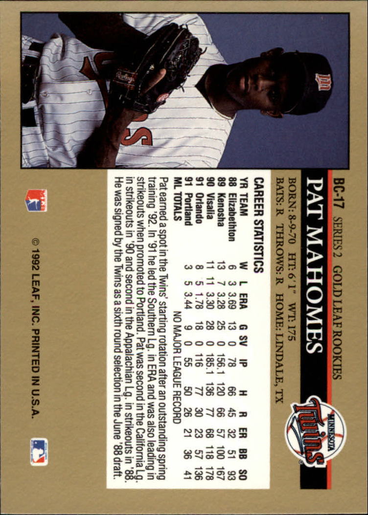 1992 Donruss #403 Pat Mahomes RR NM-MT RC Rookie Minnesota Twins Baseball