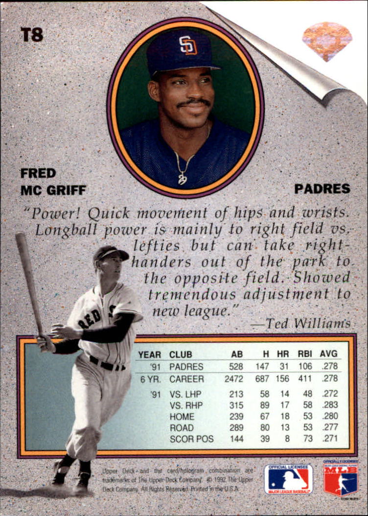 1992 Upper Deck Williams Best #T8 Fred McGriff back image