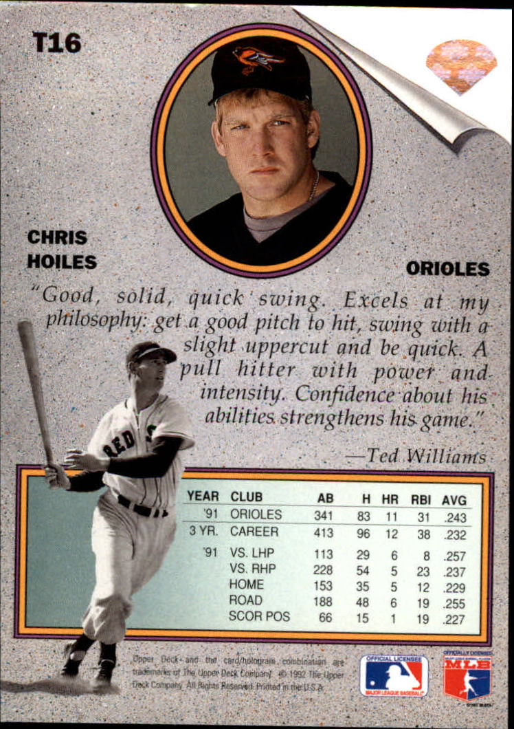 1992 Upper Deck Williams Best #T16 Chris Hoiles back image