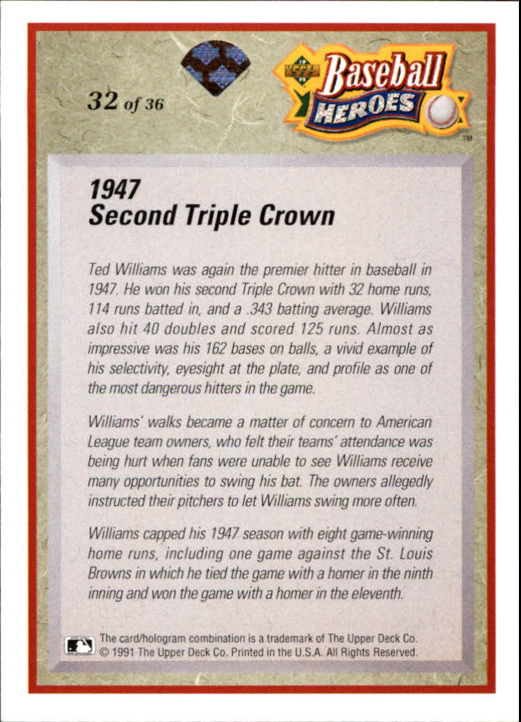 1992 Upper Deck Williams Heroes #32 Ted Williams back image