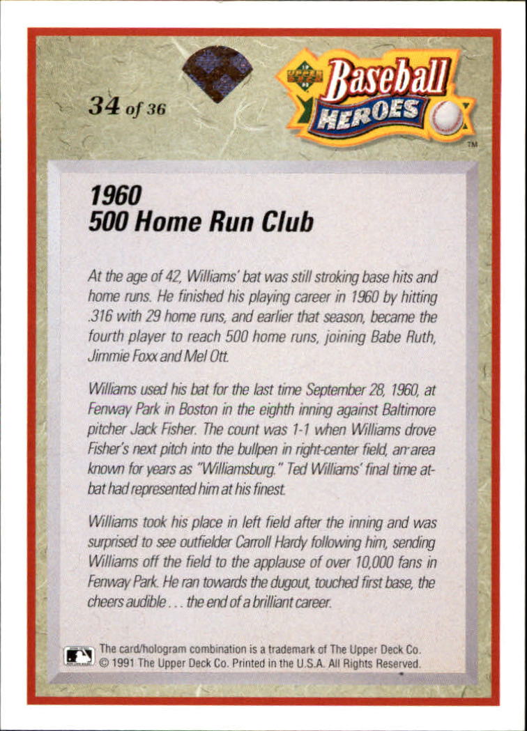 1992 Upper Deck Williams Heroes #34 Ted Williams back image