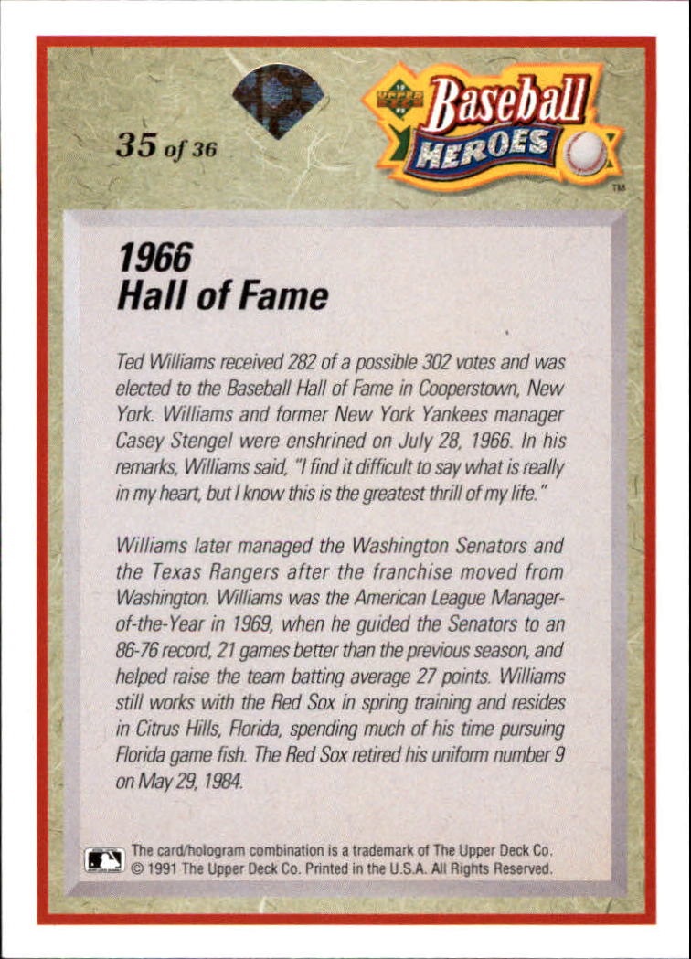 1992 Upper Deck Williams Heroes #35 Ted Williams back image