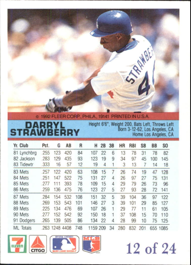 Darryl Strawberry - Dodgers #471 Fleer 1992 Baseball Trading Card